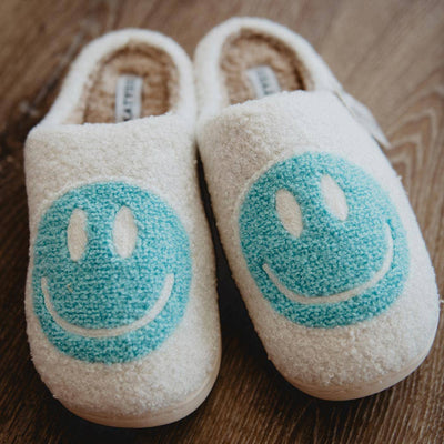 Aqua Happy Face Sherpa Slippers