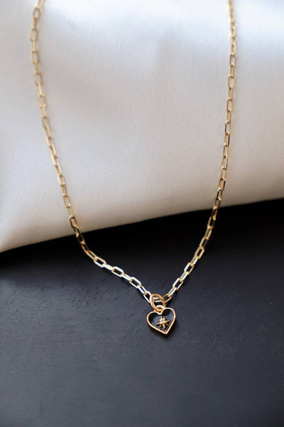 CN1552G Gold Necklace-Black Heart