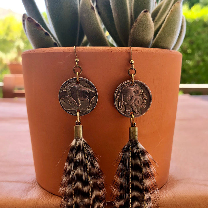 Earrings-FREEBIRDS COLLECTION: Buffalo Nickel-Grizzly