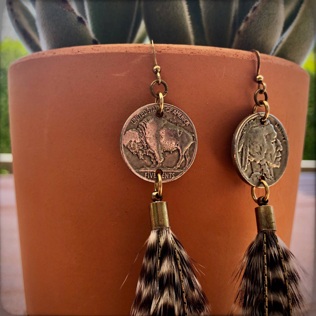 Earrings-FREEBIRDS COLLECTION: Buffalo Nickel-Grizzly