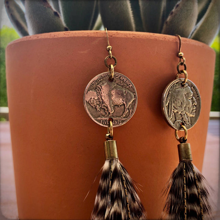 Earrings-FREEBIRDS COLLECTION: Buffalo Nickel-Grizzly
