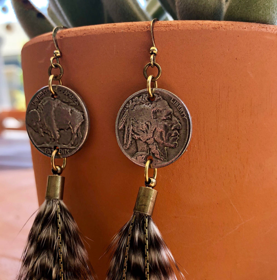 Earrings-FREEBIRDS COLLECTION: Buffalo Nickel-Grizzly