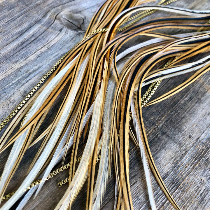Earrings-Extra Long Feather-Golden Black, Boho Western