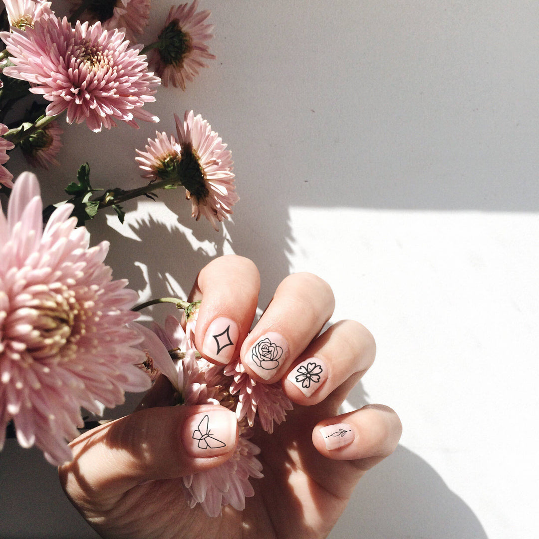B&W Nail Art Temporary Tattoo Pack
