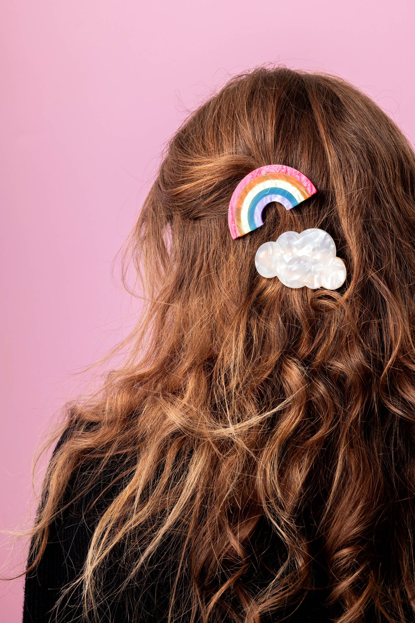 Hair Clip Set - Rainbow + Cloud - Multi-Colored Pearl