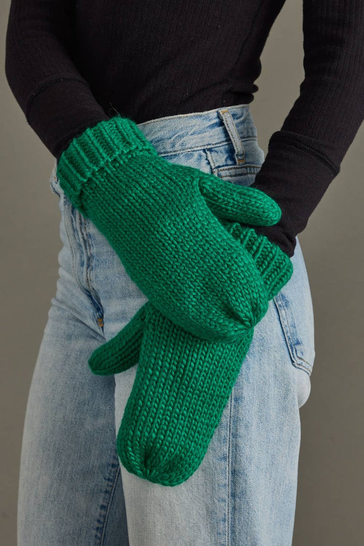 Mittens-Green Cuffed Knit