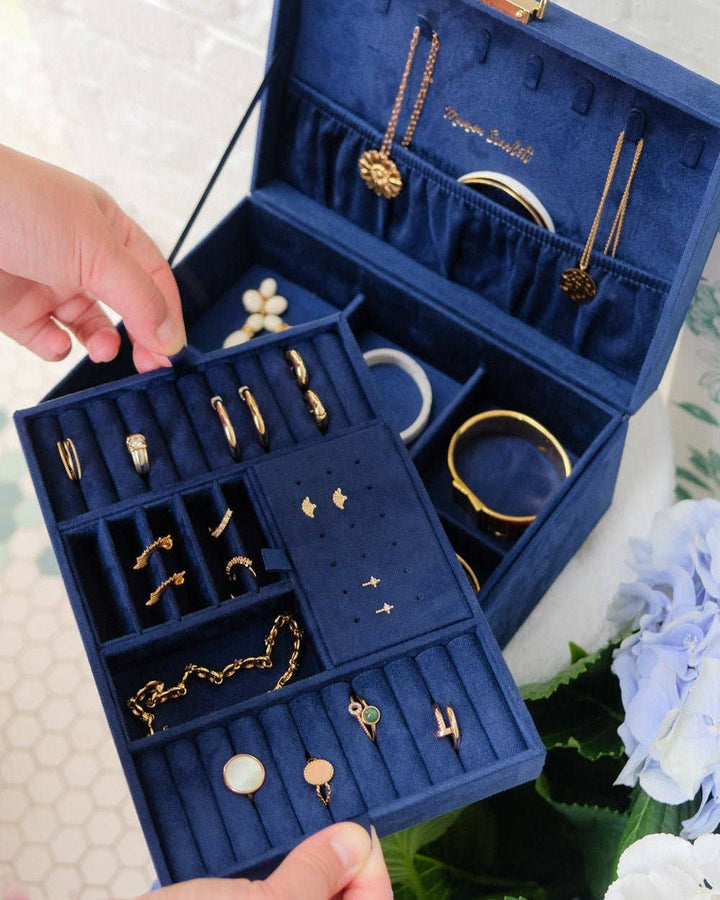 Denise-Navy Blue Velvet Jewelry Box