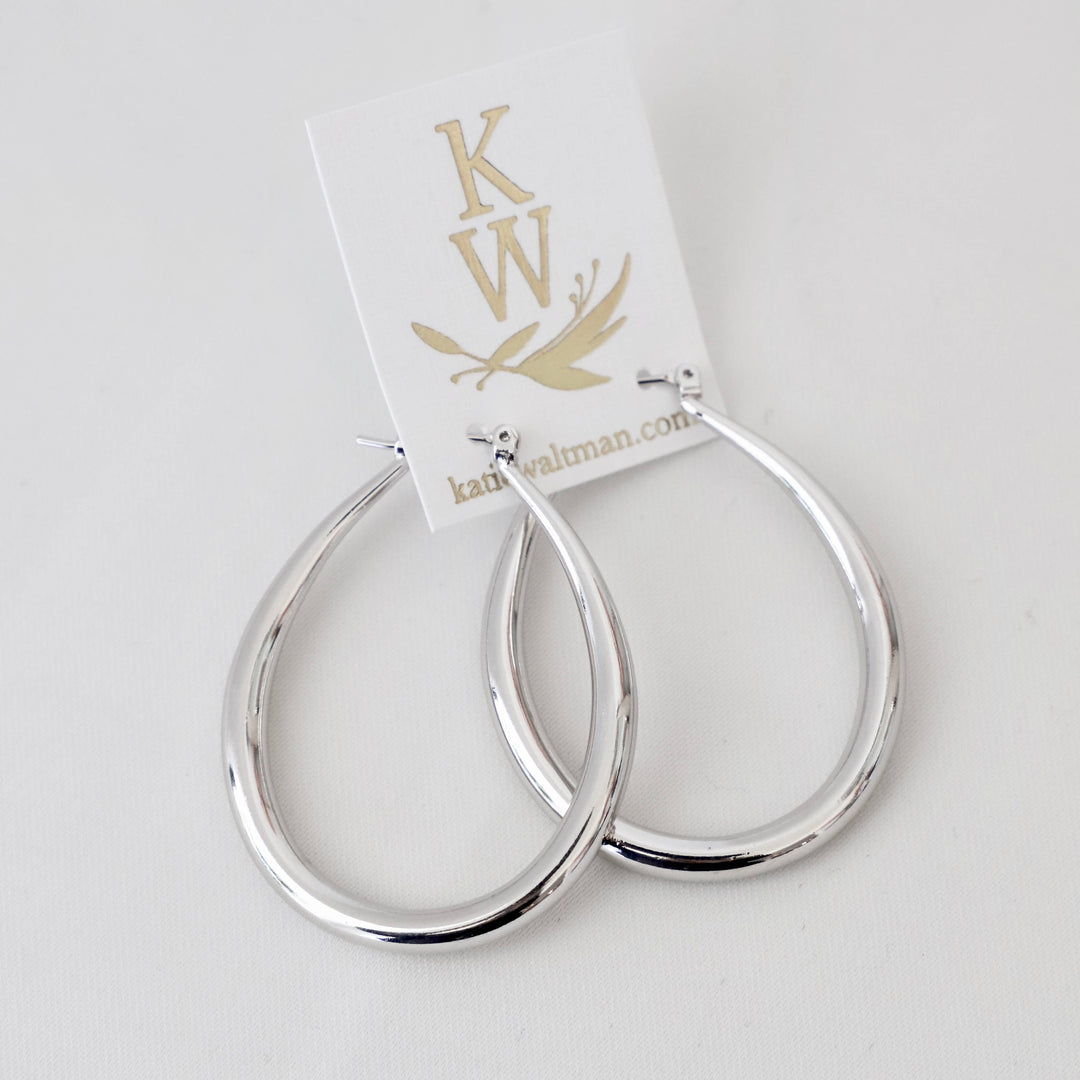 E1335G Gold Earrings-Large Teardrop Hoops