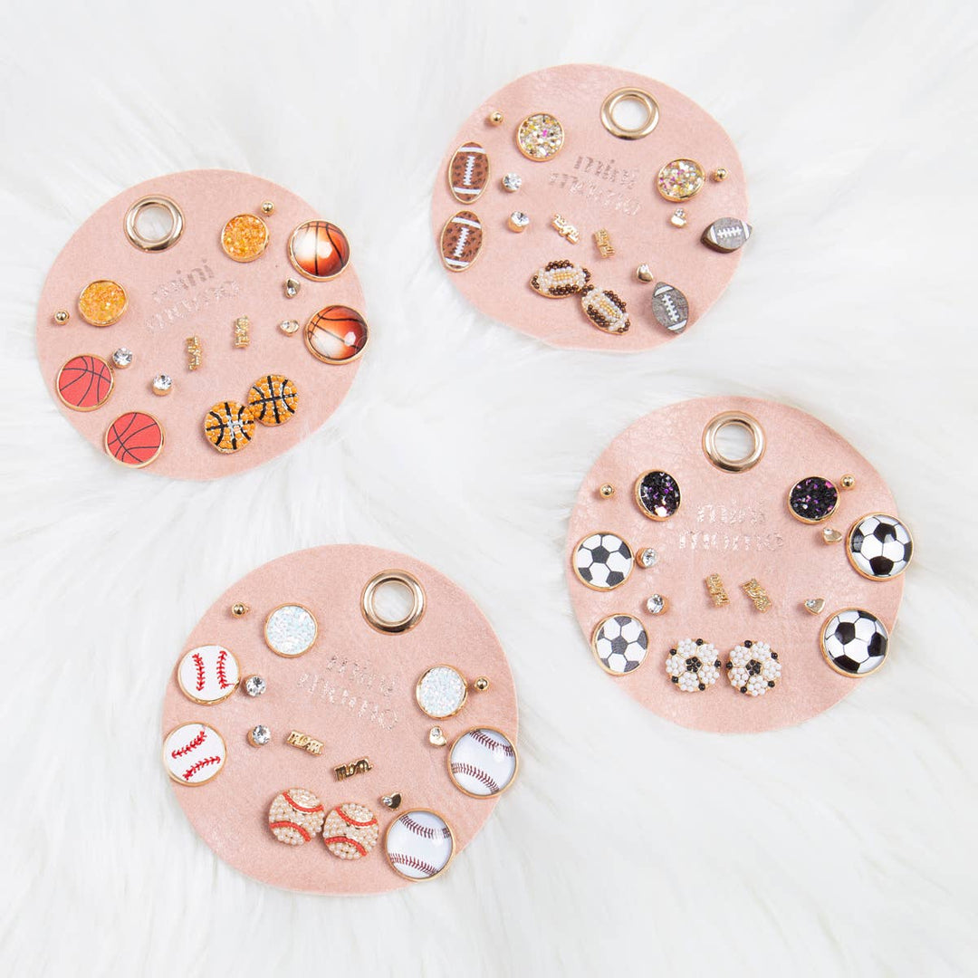 Sports Stud Earrings for Women - Football Assorted Set