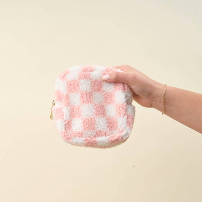 Teddy Pouch Square-Check Blush