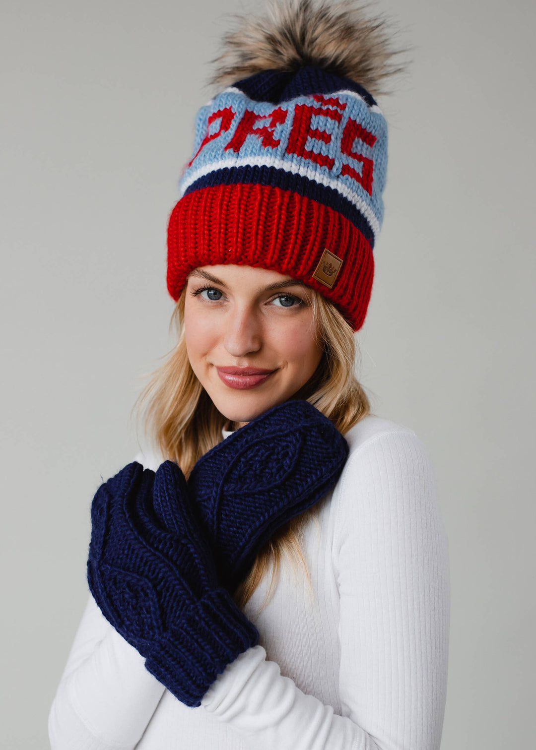 Pom Hat-Red, Lt. Blue & Navy Apres