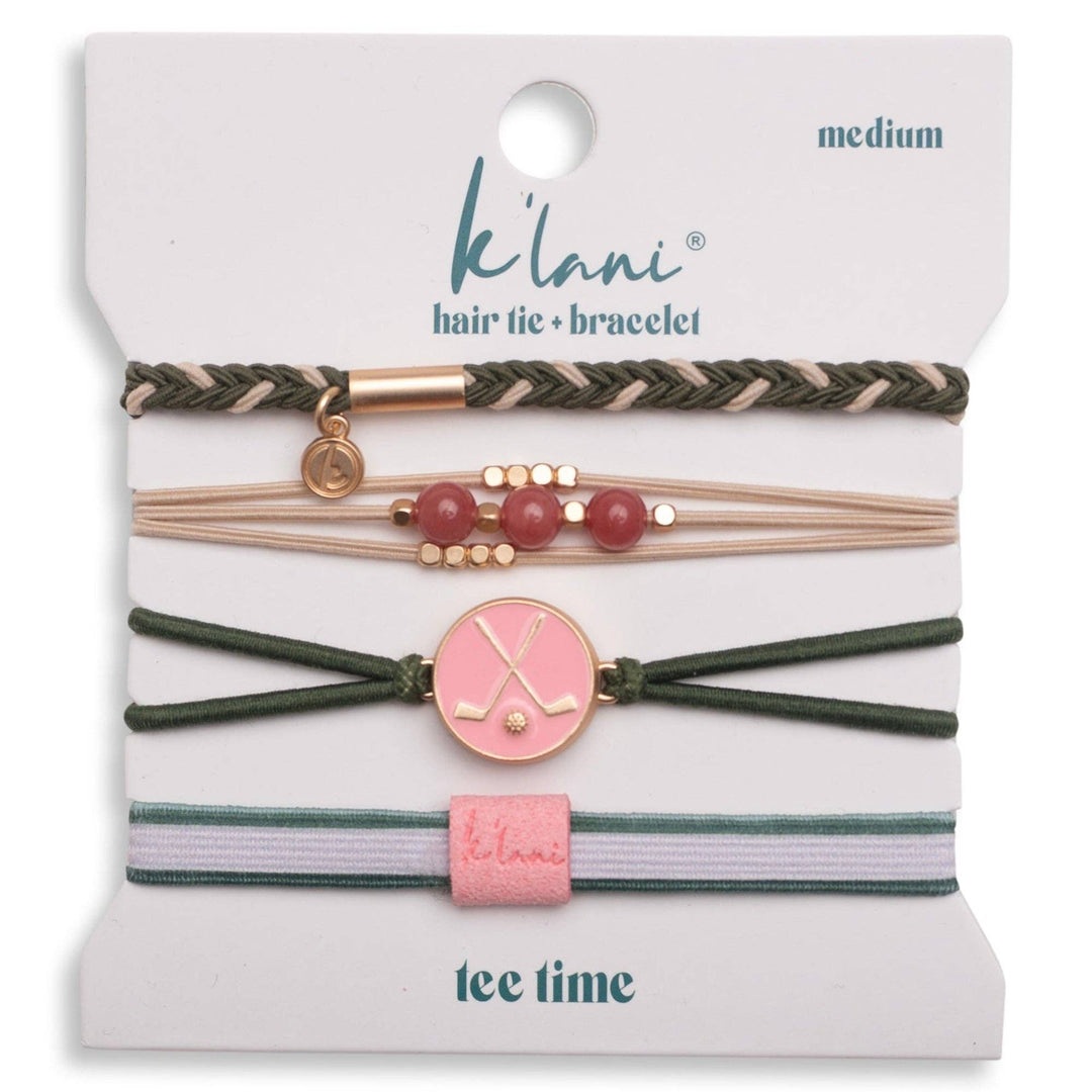 Hair Tie Bracelets -Tee Time Green and Pink with Removable Ball Marker