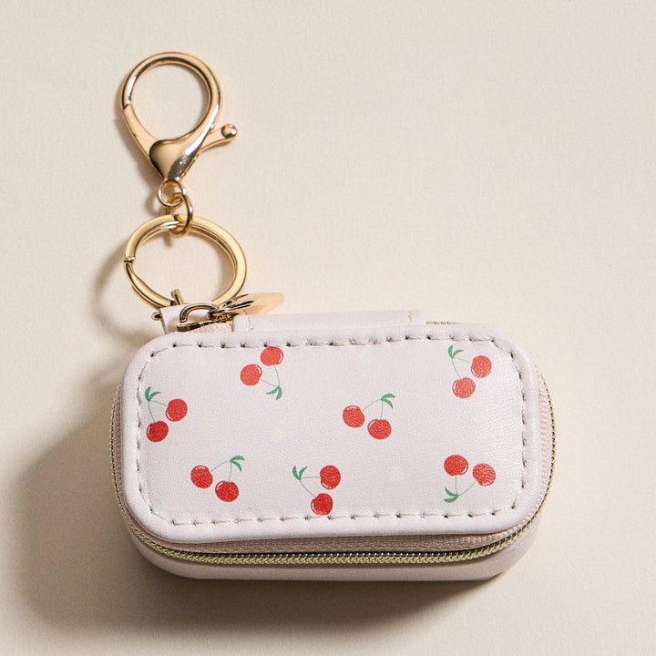 Mini Jewelry Travel Case with Keychain – Cherry Print Design