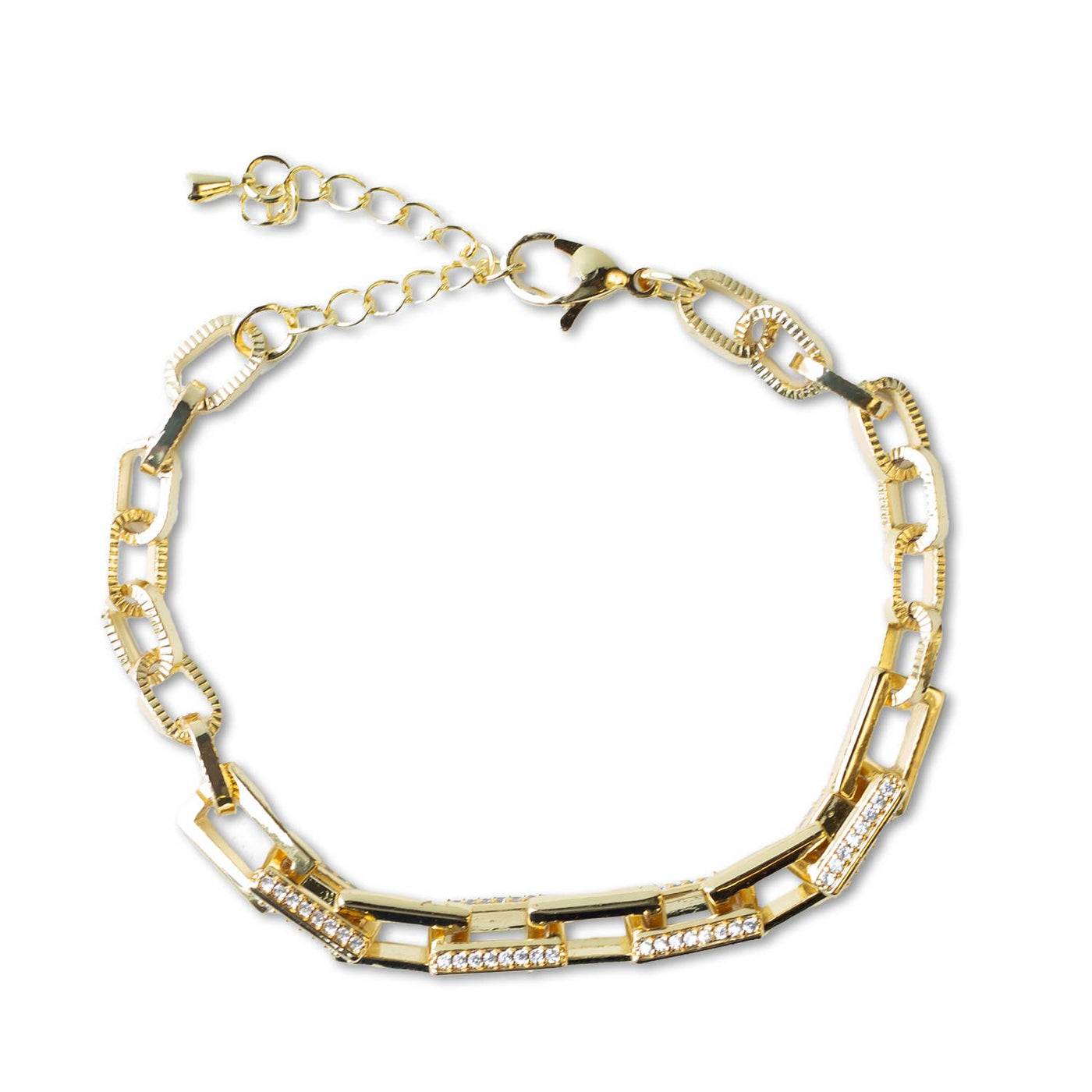 Gold Chain Bracelet-CZ Link, Gilded