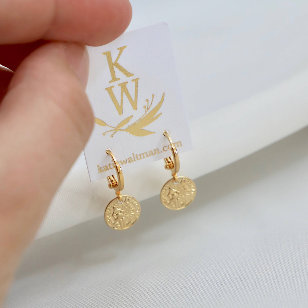 E1366G Gold Earrings-Petite Coin Huggie