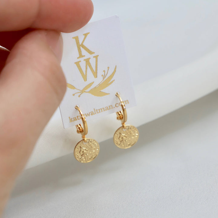 E1366G Gold Earrings-Petite Coin Huggie