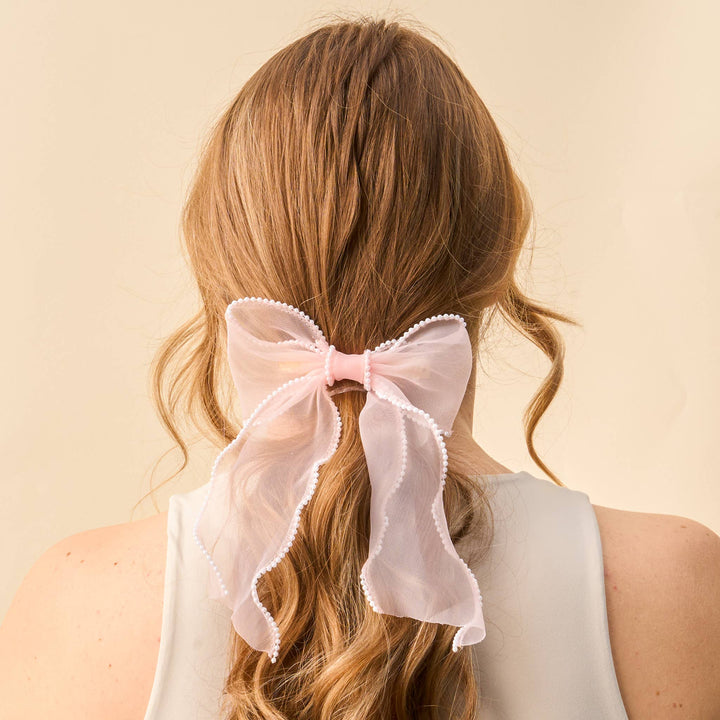 Sheer Pearl Hair Bow-Blush