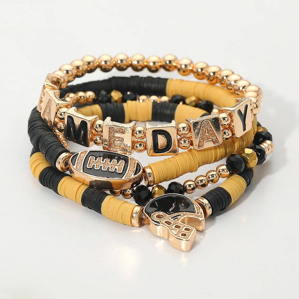 Stretch Multi Layered Bracelets-GAMEDAY Football Charm Heishi Beaded