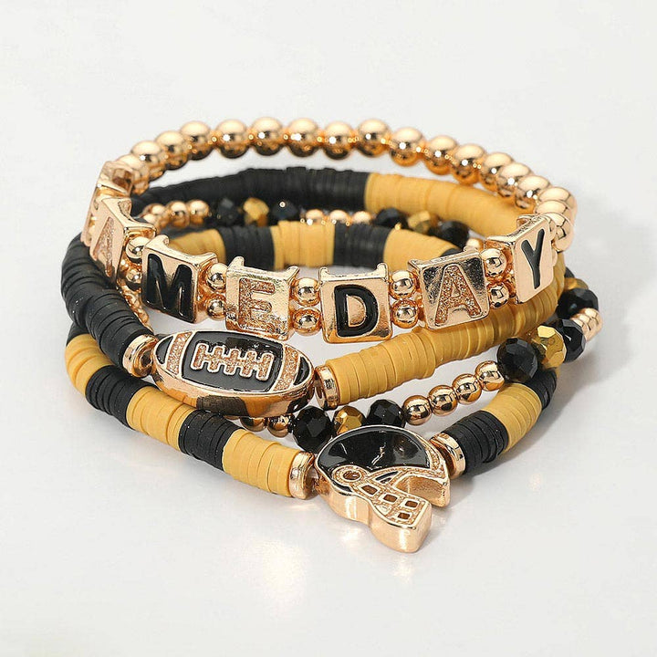 Stretch Multi Layered Bracelets-GAMEDAY Football Charm Heishi Beaded