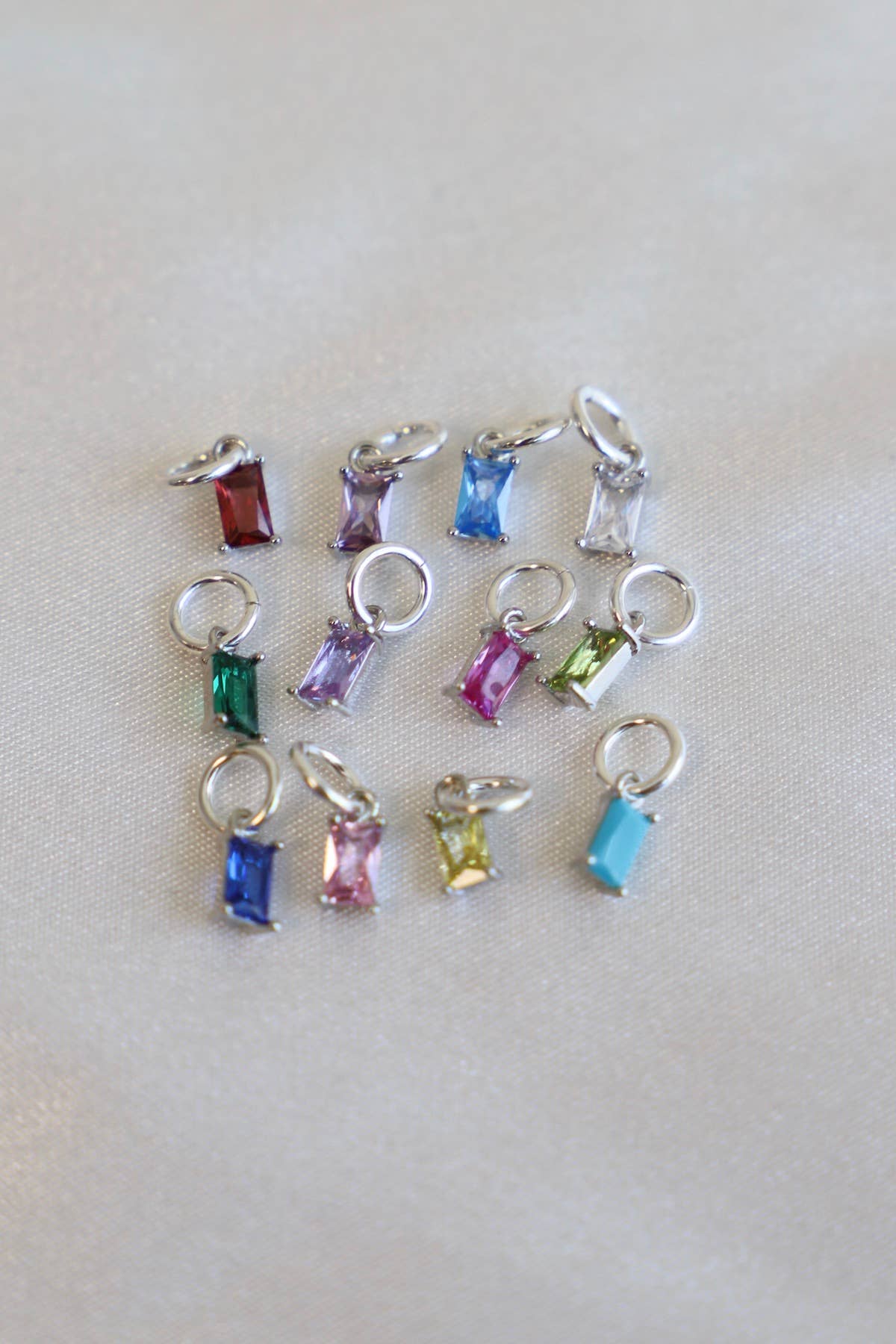 Birthstone Charm-Emerald Cut Silver