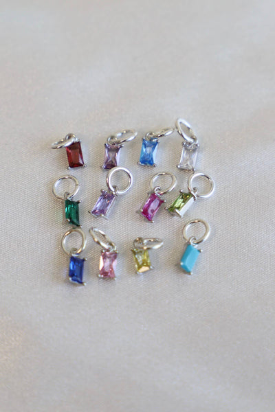 Birthstone Charm-Emerald Cut Silver