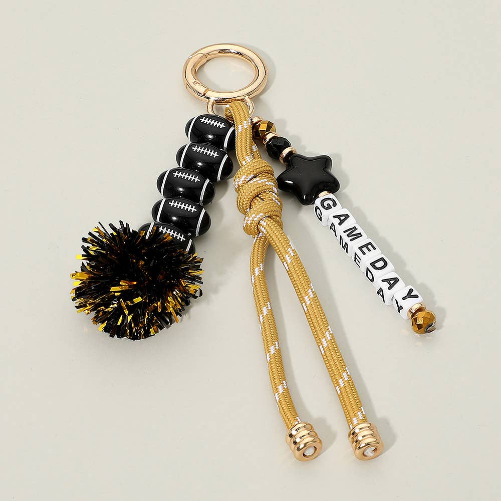 Tassel Keychain  Bag Charm-GAMEDAY Star Football Tinsel Pom Knot