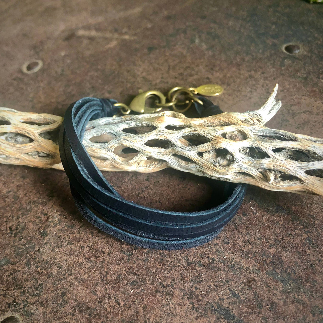 Leather 7-Strand Bracelet-Black & Brass, Boho Western