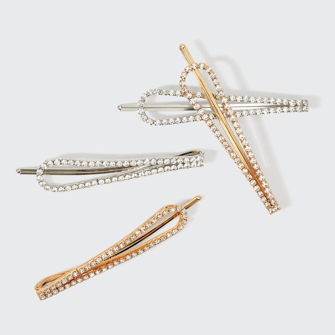 Bobby Pins 4pc Set-Metal Rhinestone Drop-Gold/Silver