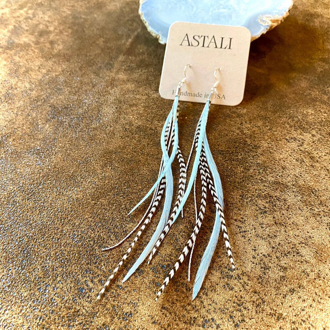 Earrings-Mini Feather-Light Turquoise & Grizzly/Silver