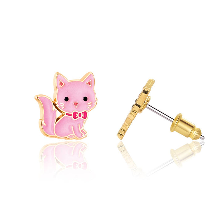 Stud Earrings-Pink Kitty