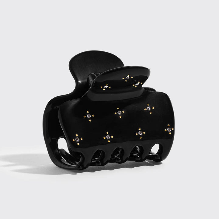 Recycled Plastic Rhinestone Medium Puffy Claw Clip-Black