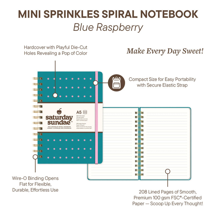 Spiral Notebook-Blue Raspberry A5 Mini Sprinkles