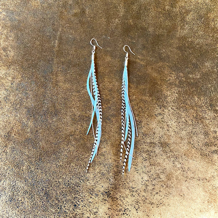 Earrings-Mini Feather-Light Turquoise & Grizzly/Silver