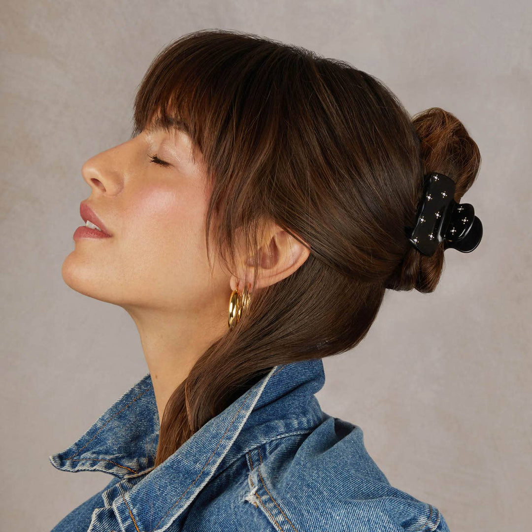 Recycled Plastic Rhinestone Medium Puffy Claw Clip-Black