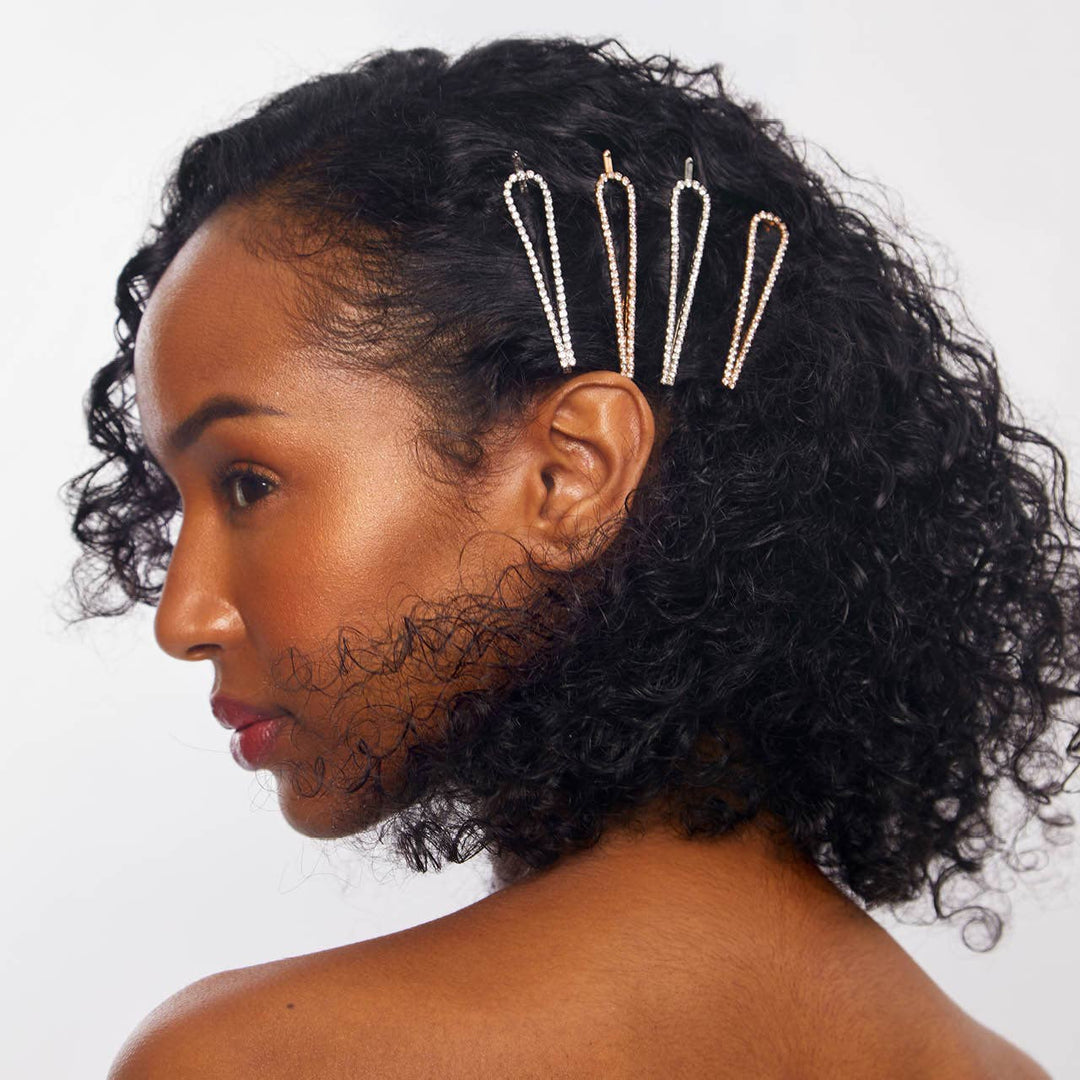 Bobby Pins 4pc Set-Metal Rhinestone Drop-Gold/Silver