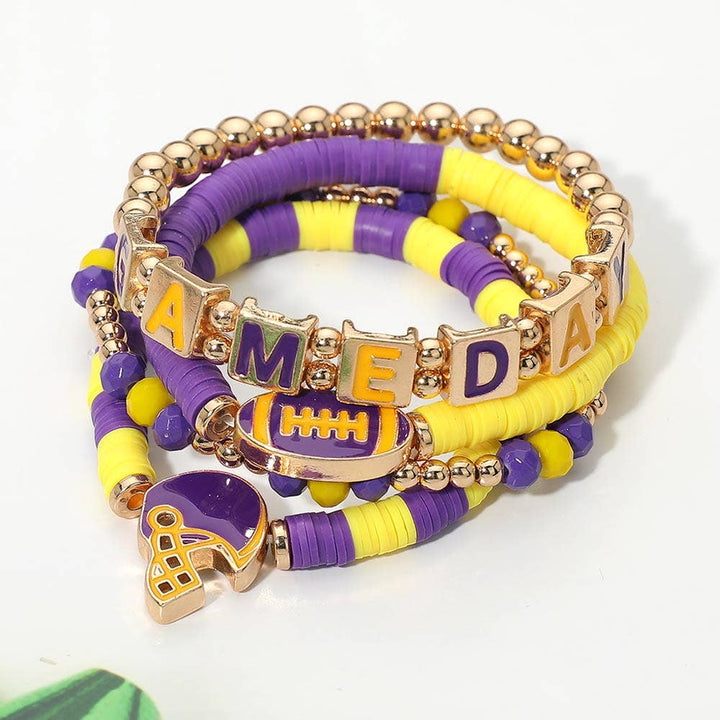 Stretch Multi Layered Bracelets-GAMEDAY Football Charm Heishi Beaded