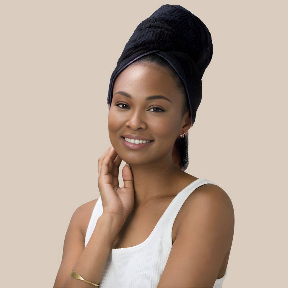 VOLO Hero Hair Towel- Vinyl Black Luxe Tube