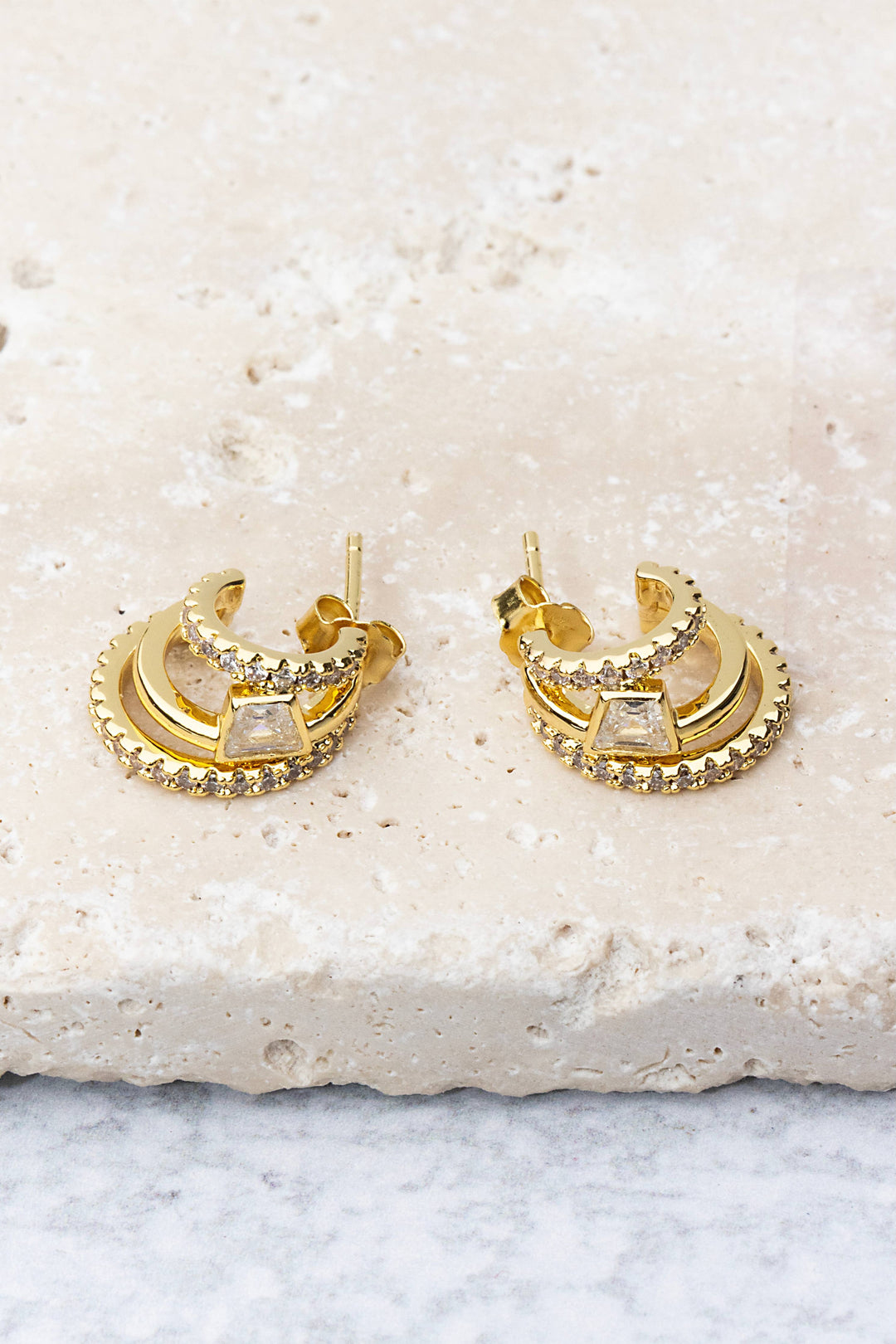 Earrings-Gold Asymmetry Huggies