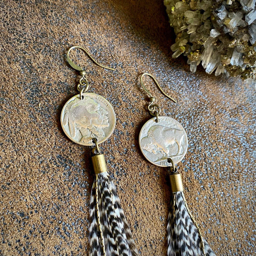 Earrings-FREEBIRDS COLLECTION: Buffalo Nickel-Grizzly