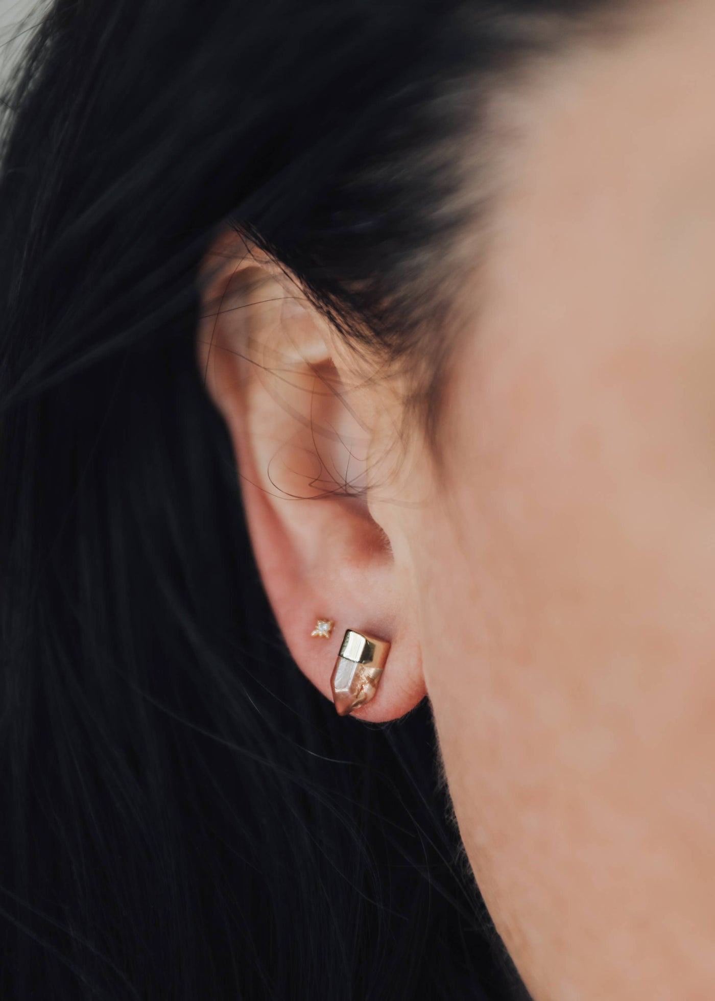 Gold Dip Smoky Quartz Point - Earring