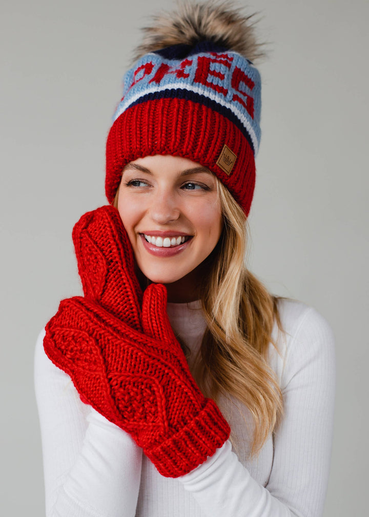 Pom Hat-Red, Lt. Blue & Navy Apres