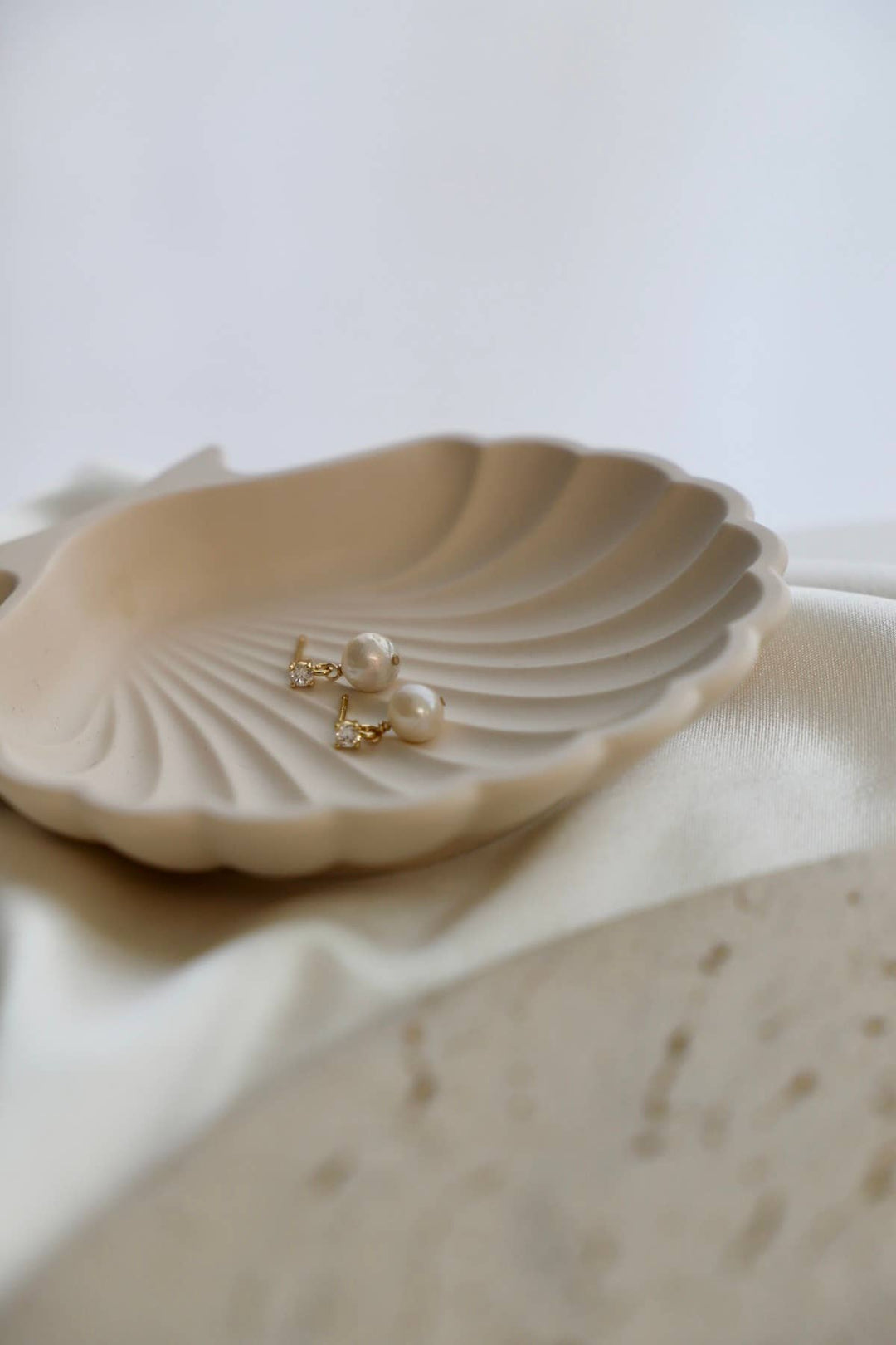 E1684 Gold Earrings-CZ Pearl Drop