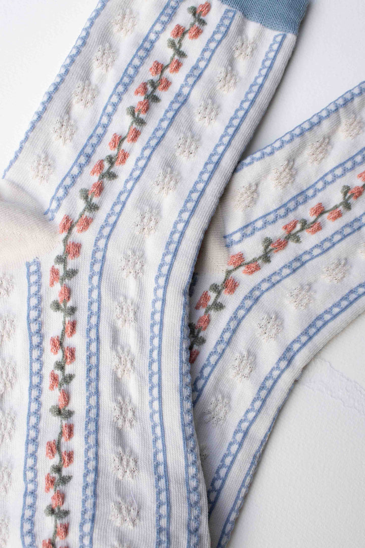 Vintage Stripe Floral Cotton Blend Socks