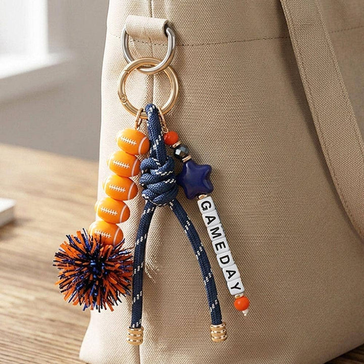 Tassel Keychain  Bag Charm-GAMEDAY Star Football Tinsel Pom Knot