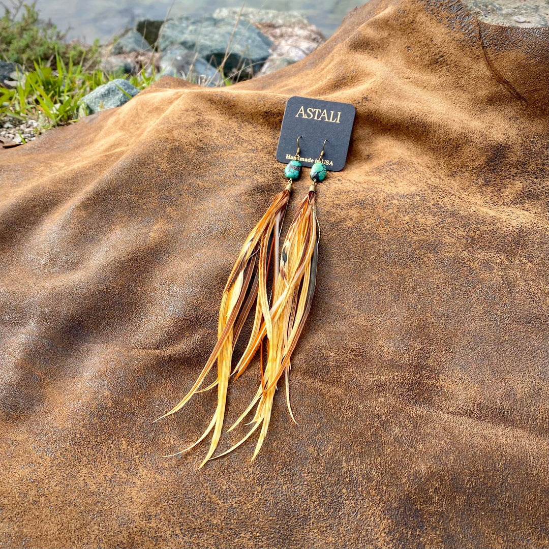 Earrings-FREEBIRDS COLLECTION: Turquoise & Feather-Natural Mix