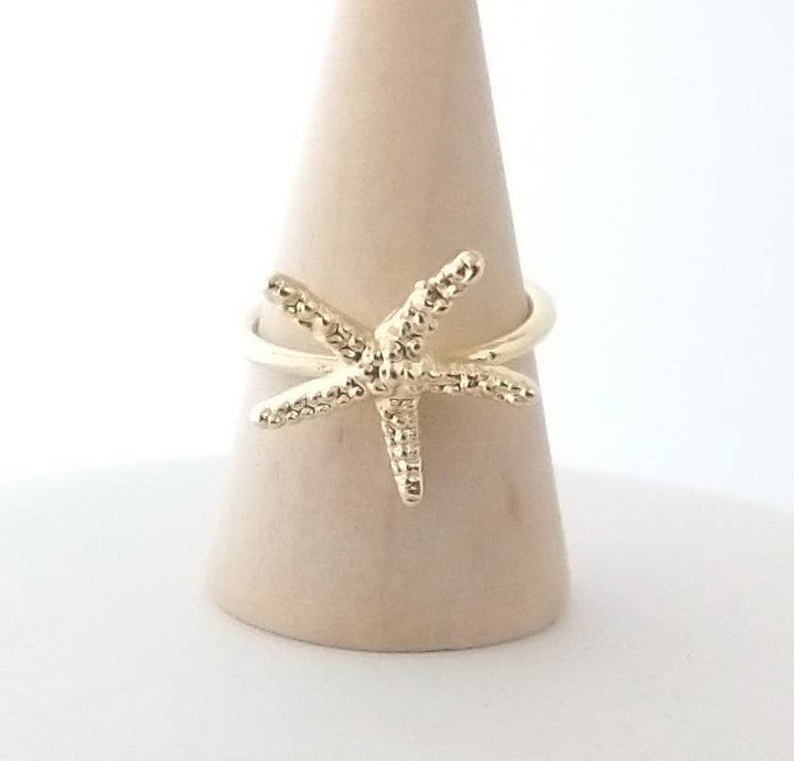 Starfish Solitaire Ring, Nautical Ring, Coastal Jewelry: Silver Plated