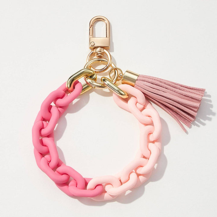 Key Ring-Silicone Coated Matte Bracelet with Leather Tassel