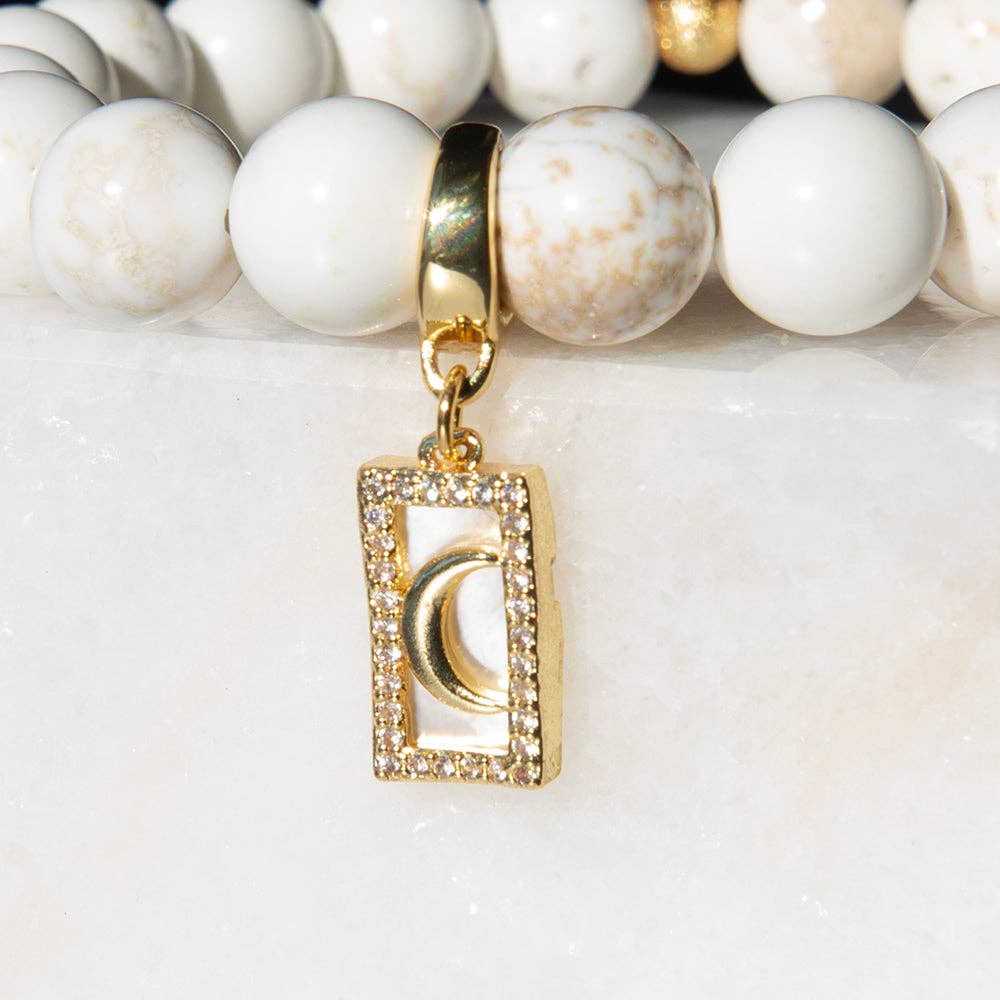 Gold Charm-Moon CZ and Mother of Pearl