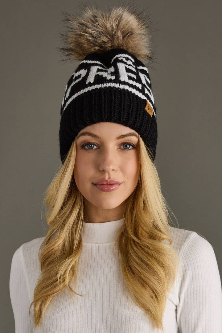 Pom Hat-Black & White Apres