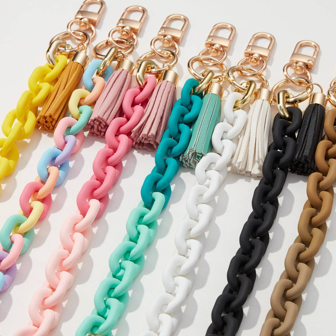 Key Ring-Silicone Coated Matte Bracelet with Leather Tassel